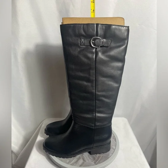 Steve Madden Leary Black Leather Tall Lug Sole Boots Size 9M - Picture 10 of 12